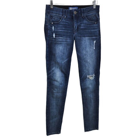 Democracy Jeans Womens Dark Wash Distressed Skinny Denim Blue‎ Ripped Size 6 - Picture 1 of 9